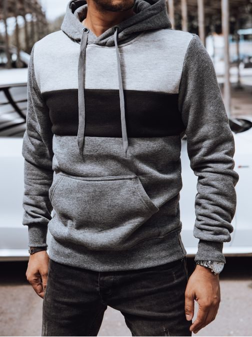 Sivo-črn moški pulover s kapuco