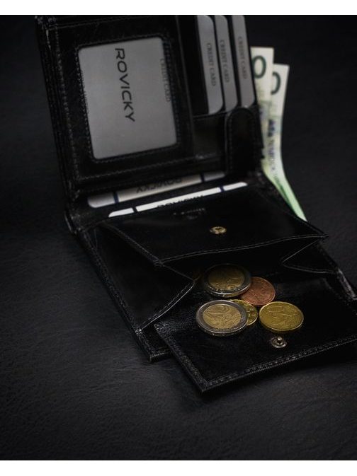 Črna usnjena elegantna denarnica Rovicky