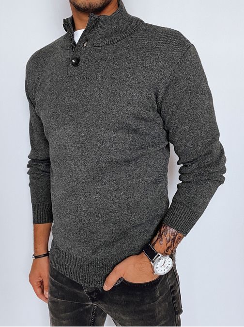 Trendovski grafit pulover z zapenjanjem na gumbe
