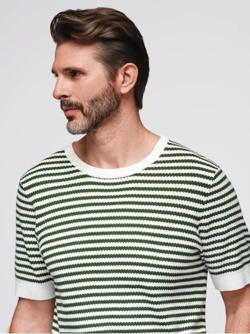 Majica V3 TSCT-0255 z mornarsko olivno in belo barvo