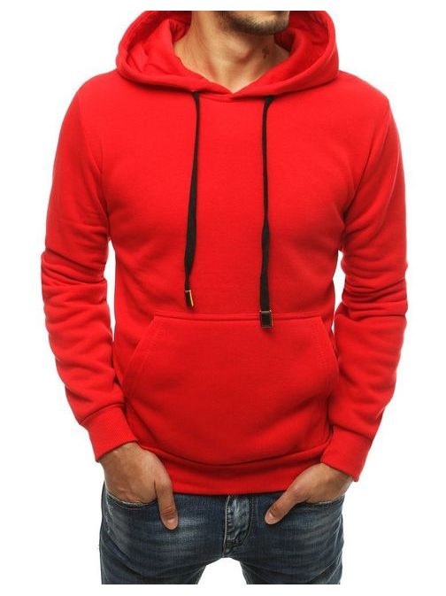 Preprost rdeč pulover s kapuco