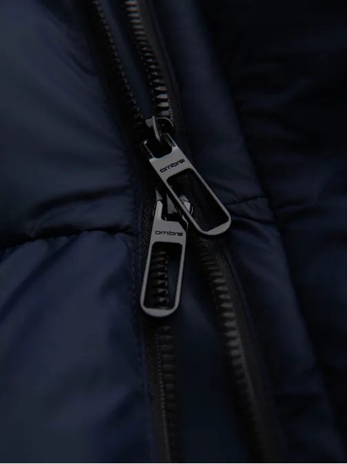 Moška temno modra prešita jakna s kapuco V2 JAHP-0238