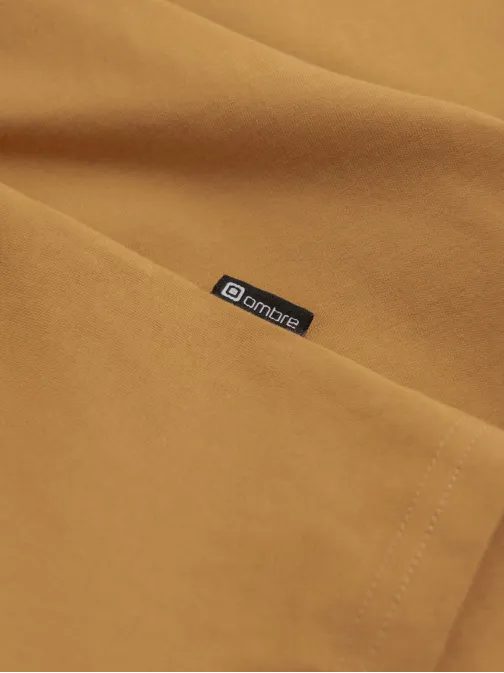 Enostavna bombažna majica z dolgimi rokavi v gorčični barvi v10 om-lsbl-0106