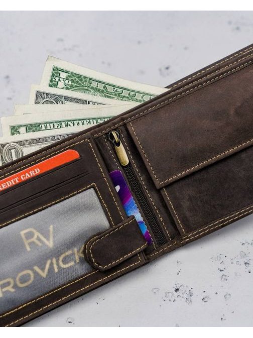 Rjava usnjena denarnica WILD z zaponko