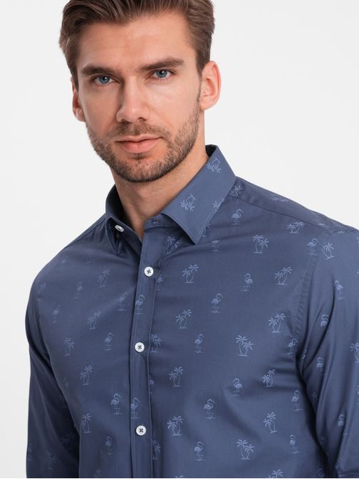 Zanimiva temno modra srajca s trendovskim vzorcem V5 SHCS-0156