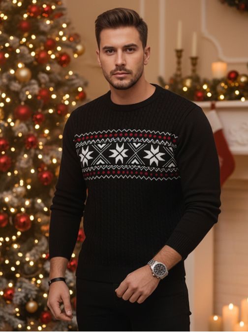 Modni črn pulover vz edinstvenim vzorcem