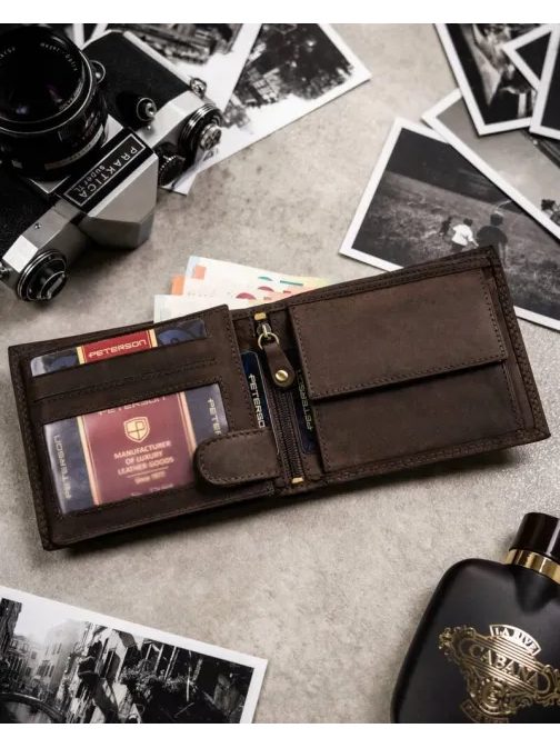 Modni komplet iz temno rjavega usnja - denarnica in obesek za ključe