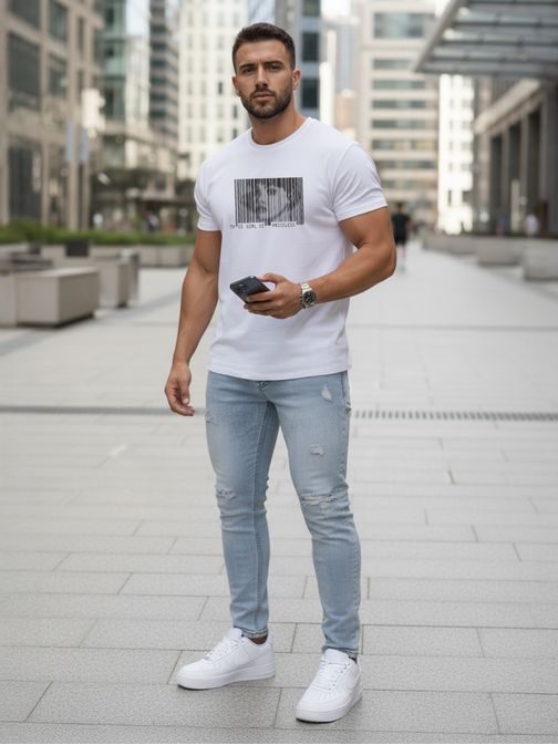 Originalna bela moška majica s potiskom