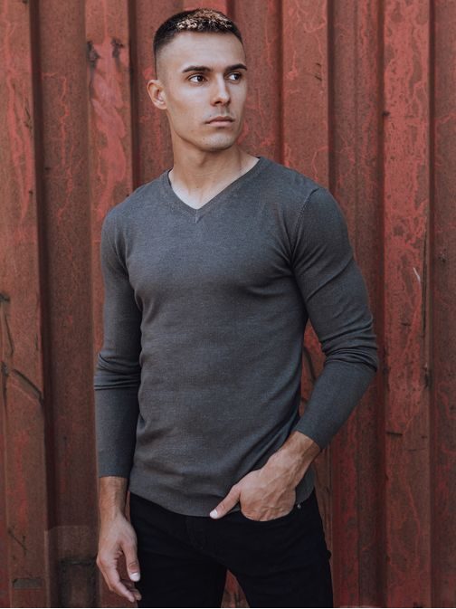 Moški enobarvni pulover grafitne barve