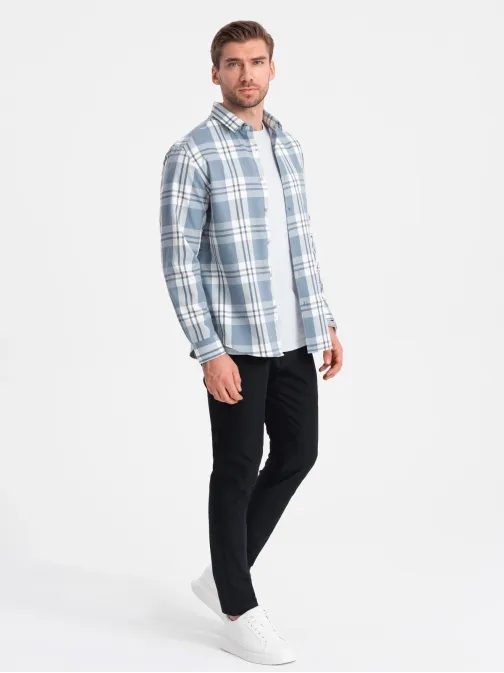 Trendovska flanelna karo modro krem srajca V1 SHCS-0157