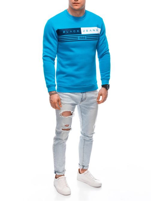 Trendovski turkizen pulover brez kapuce B1661
