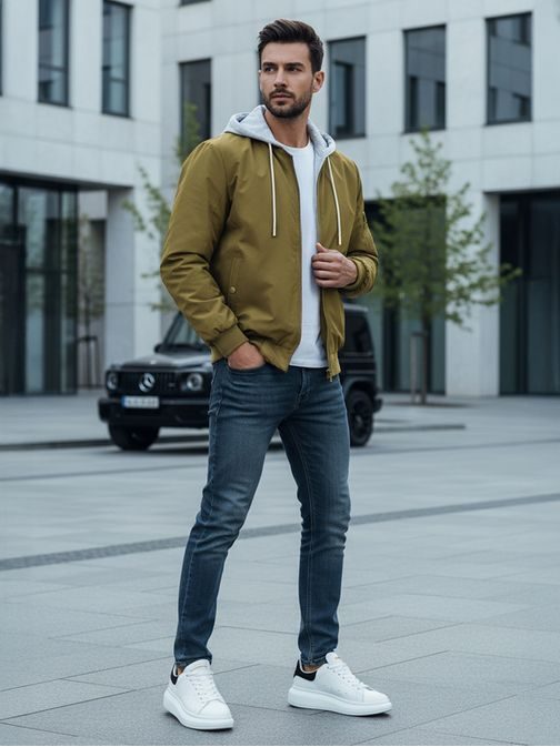 Unikatna zelena bomber jakna s kapuco