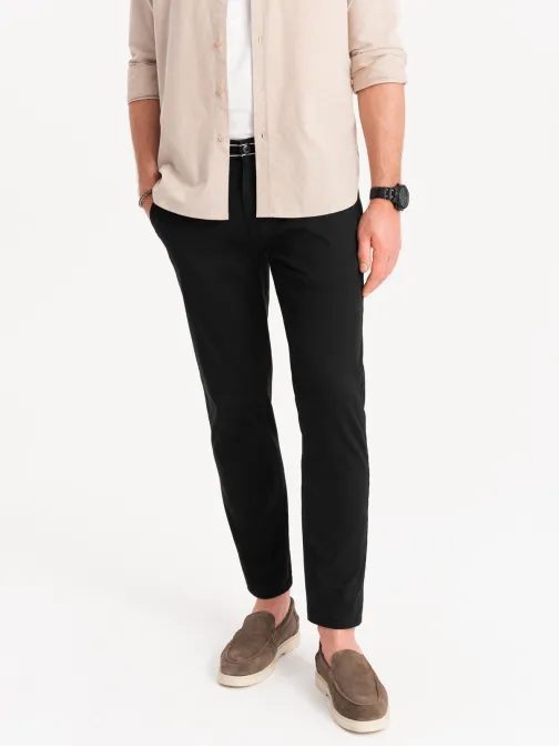 Črne chinos hlače z okrasnim pasom V1 PACP-0118