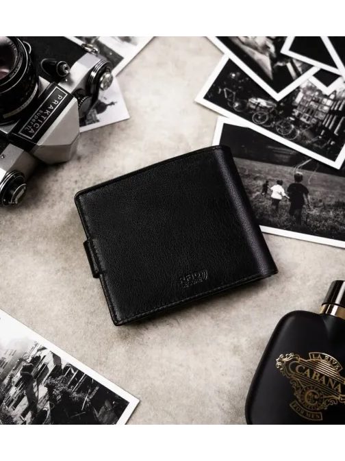 Črn usnjen komplet Peterson - denarnica in obesek za ključe