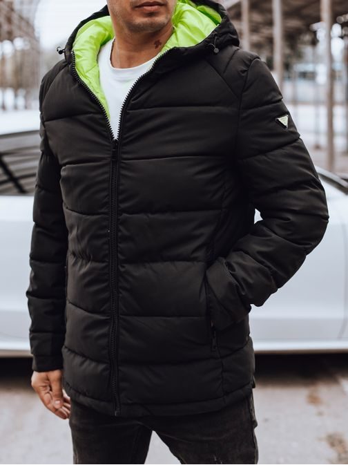 Moška zimska črna jakna z zeleno podlogo