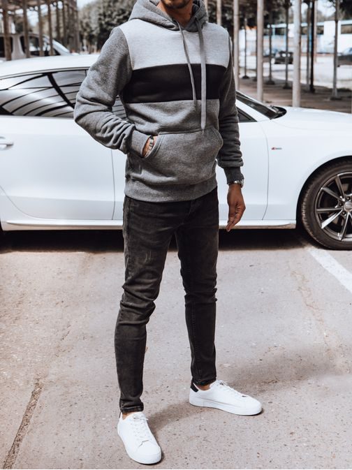 Sivo-črn moški pulover s kapuco