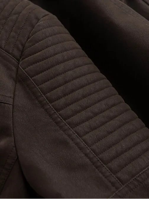 Elegantna rjava usnjena motoristična jakna V1 JAFL-0197
