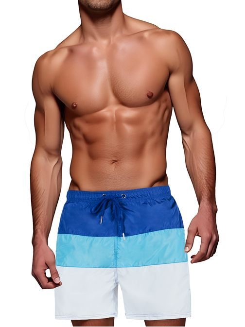 Tribarvne moške kopalke v beli in modri barvi