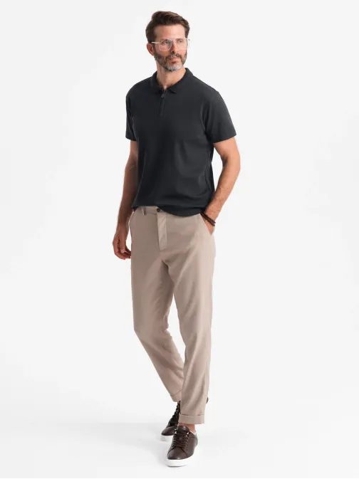 Črna polo majica z dekorativno zadrgo V8 POSS-0109