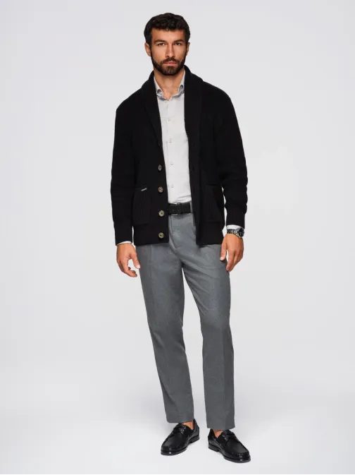 Črna moška pletena jopica z gumbi V4 SWCD-0153