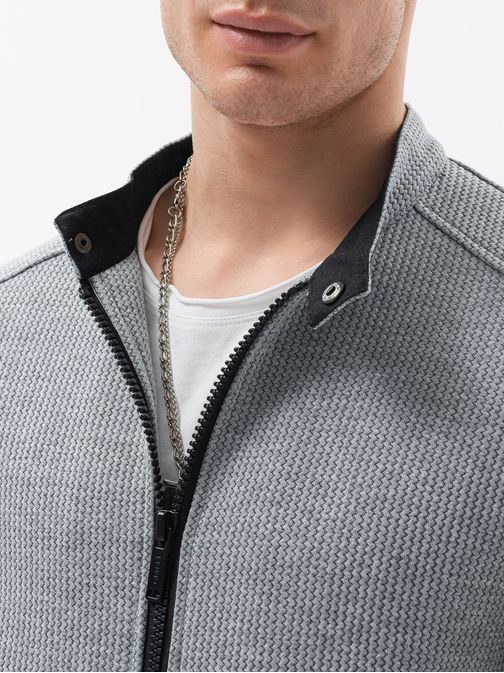 Zanimiv siv pulover brez kapuce C453