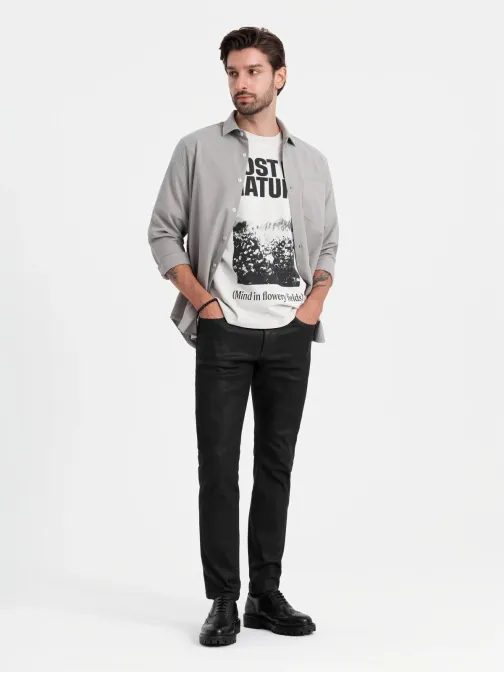 Ležerna siva srajca z žepom V1 SHCS-0148