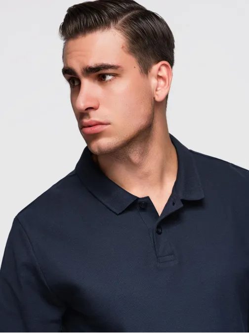 Temno modra polo majica z dolgimi rokavi V3 POBL-0162