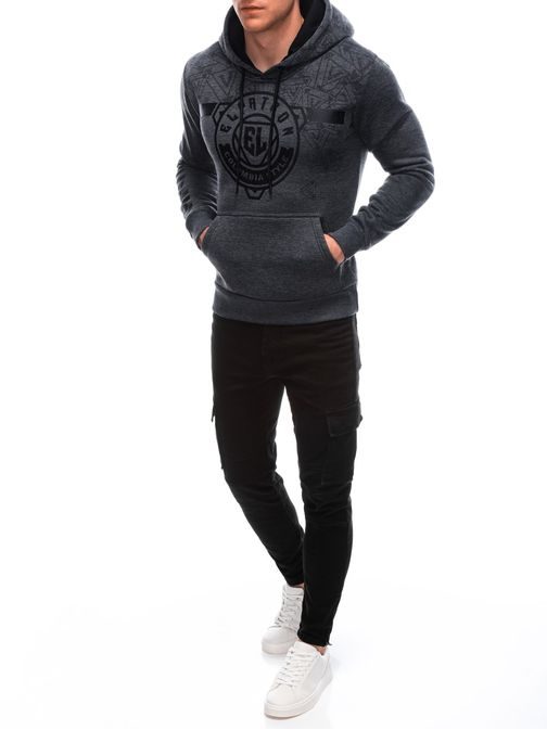 Zanimiv grafit pulover s kapuco in napisom B1627