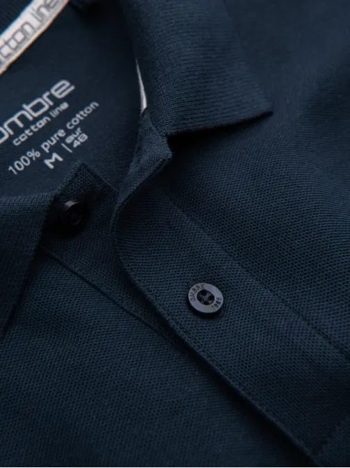 Bombažna enobarvna polo majica za moške temno modra v2 om-pobs-0100