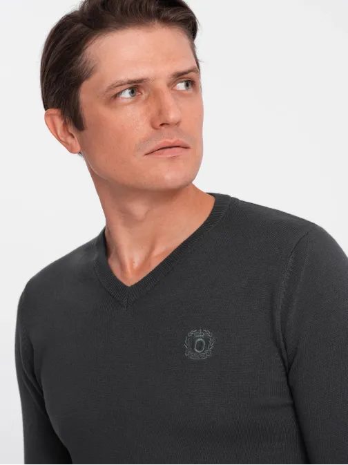 Klasičen grafit pulover z V-izrezom V17 SWBS-0107