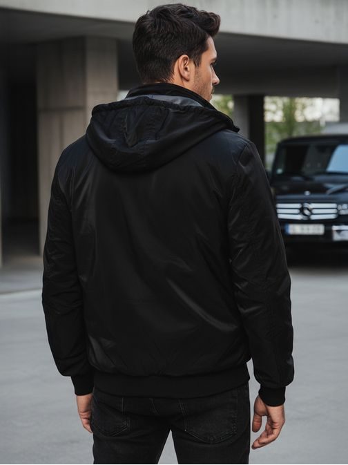 Moška črna dvostranska jakna s kapuco