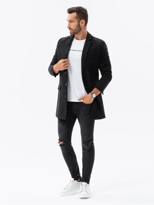 Elegantni črn moški plašč C432
