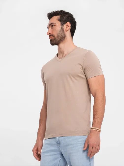 Bombažna pepelnata majica z V-izrezom V21 TSBS-0145