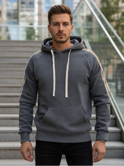 Stilska moška jopa s kapuco v sivi barvi