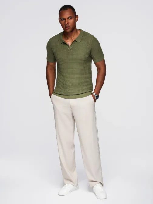 Moška polo majica z olivnim pletenjem V1 POSS-0157