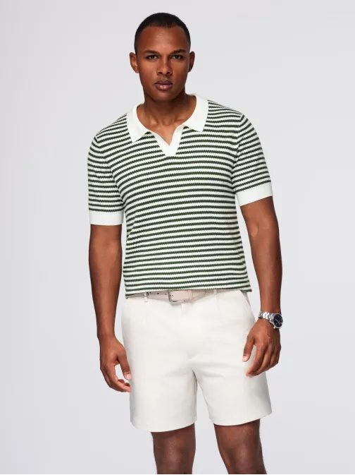 Polo majica V3 POSS-0161 iz mornariške bele in olivne pletenine