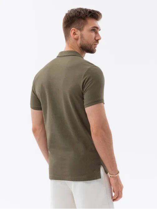 Preprosta temno olivna polo majica S1374