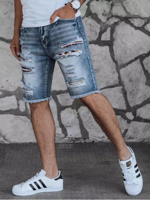 Bombažne nebeško modre jeans kratke hlače z luknjami