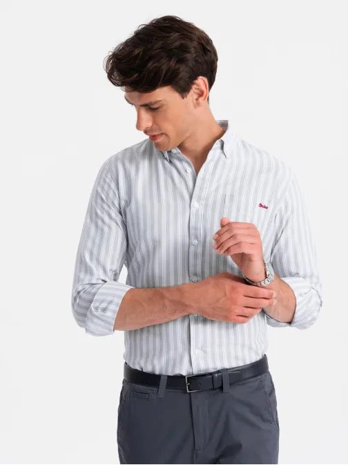 Siva srajca z majhnimi črtami V1 SHOS-0171