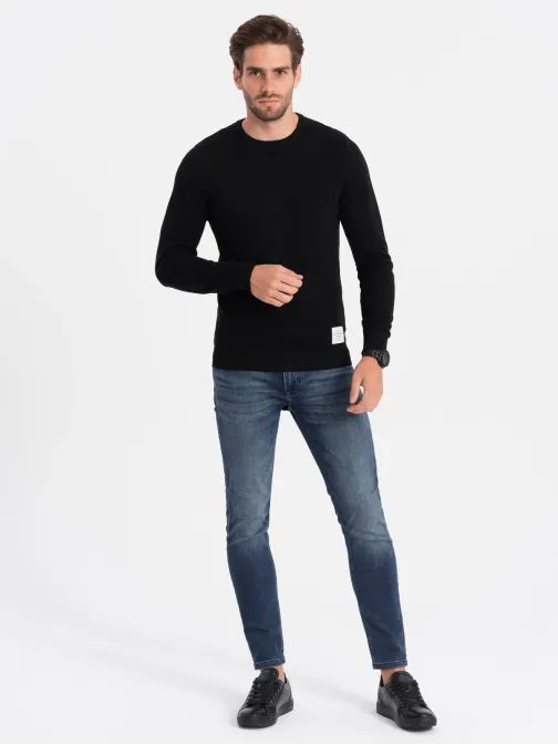 Trendovski črn pulover nežno strukturiran V4 SWSW-0104