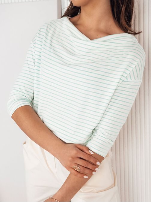 Ženska črtasta bela bluza z zelenimi poudarki Apricale