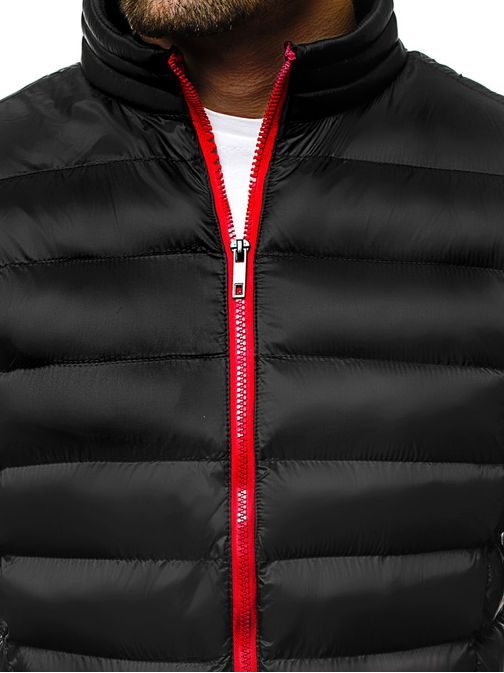 Modna črna prešita jakna z rdečo zadrgo JB/JP1111Z