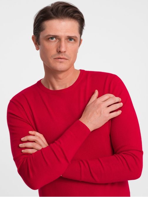 Klasičen rdeč pulover z okroglim izrezom V5 SWBS-0106