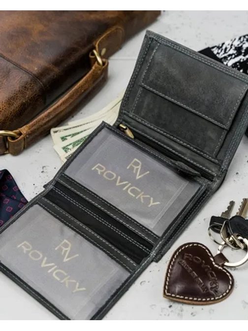 Grafitna moška usnjena denarnica brez zaponke