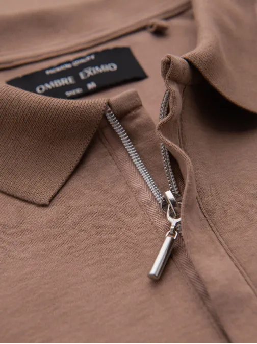 Moška rjava polo majica z zadrgo V3 POSS-0148