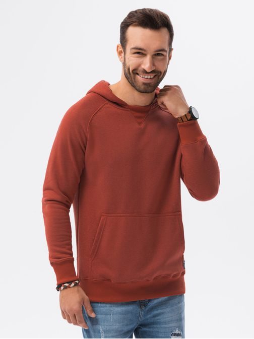 Udoben pulover s kapuco v opečnati barvi B1085
