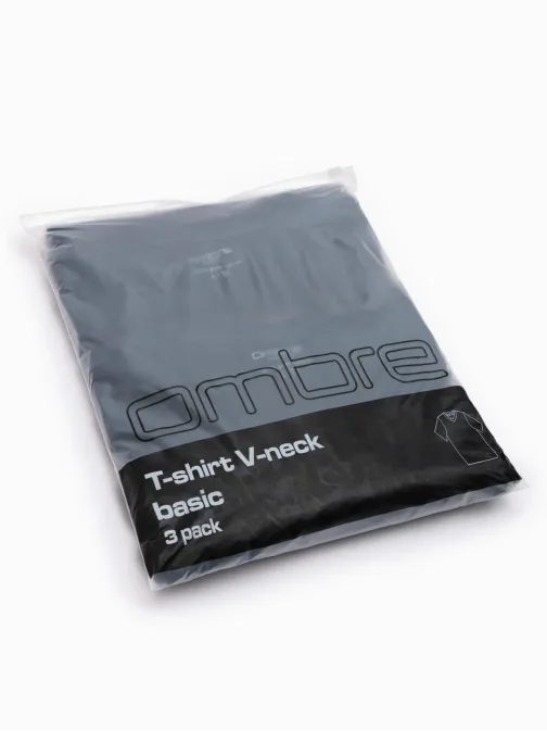 Paket treh temno modrih bombažnih majic z V izrezom V10 TSBS-0233