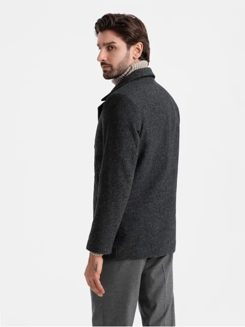 Trendovski grafitni moški plašč zanimivega kroja V1 COWC-0115