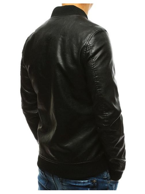 Preprosta udobna jakna iz umetnega usnja črna