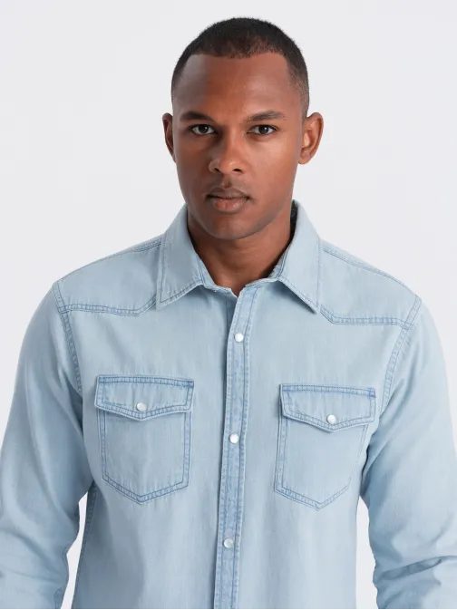 Jeans svetlo modra moška srajca V1 SHDS-0115